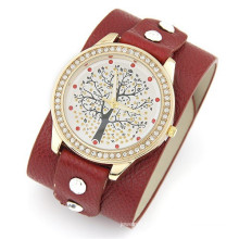2015 Teenage New Fashion Wide Strap With Lucky Tree Leisure Montre en cuir véritable pour femmes